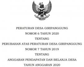 Peraturan Desa Giripanggung Nomor 6 Tahun 2020